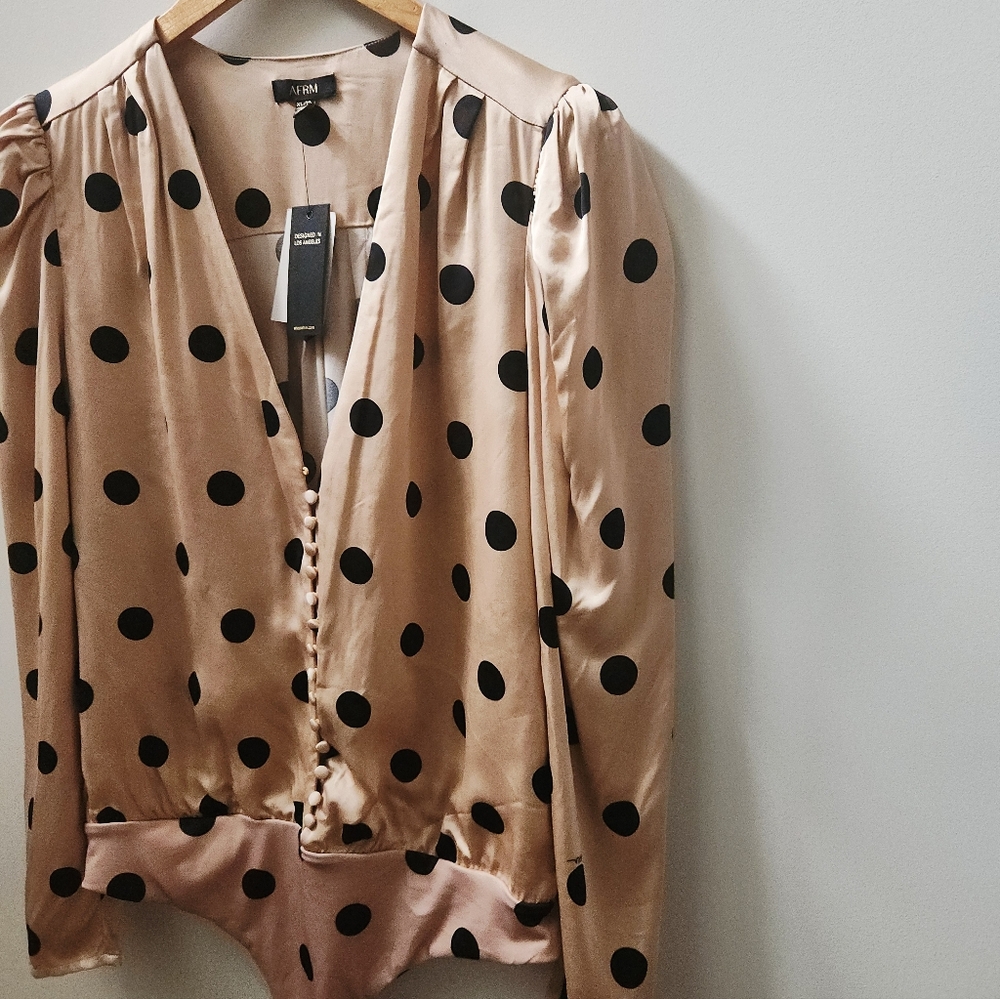 AFRM Polka Dot Long Sleeve Bodysuit XL Button Front NWT - Picture 3 of 8